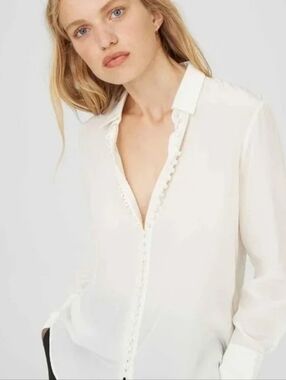 Club Monaco Helek Covered Button Silk Button Down Blouse